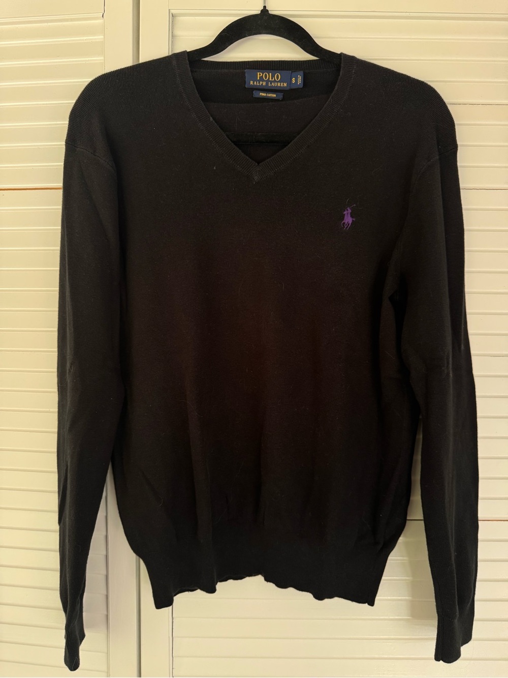 Ralph Lauren Black V-Neck Sweater with Purple Pony - Picture 1 of 2